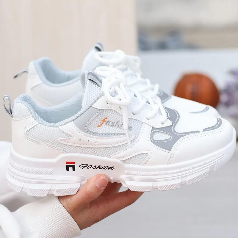 2025 nové letní síťované boty dámské prodyšné síťované sportovní boty dámské duté a všestranné základní studentské ploché bílé boty