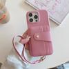 Rosa Handyhülle aus PU-Leder mit Litschi-Muster für iPhone 11 12 13 14 15 16e Pro Max mit stylischer Handschlaufe und Kartenhalter
