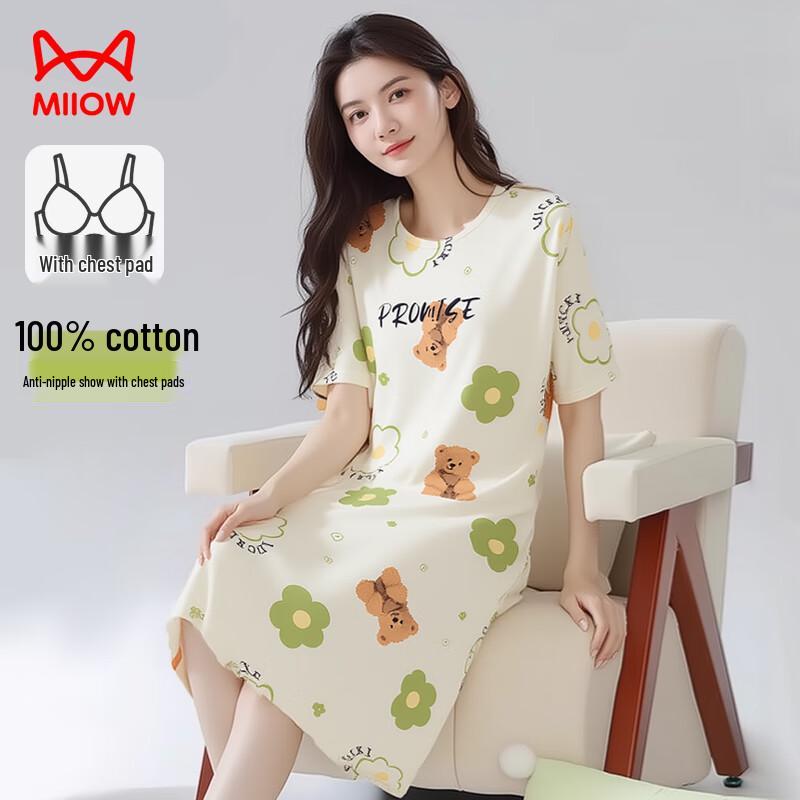 MaoRen Women s Cartoon Bear Print Cotton Nightgown XL