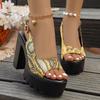 Sexy Snake Print High Heels Sandals Women Chunky Platform Summer  Sandals Outdoor Woman Thick Heeled Roman Shoes Women
