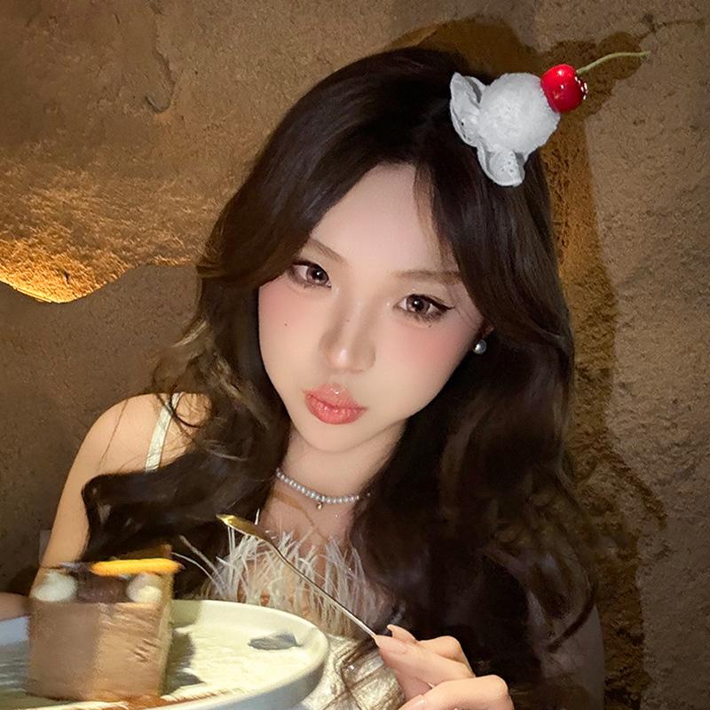 Roztomilé sponky do vlasů ve tvaru třešňového dortu pro ženy, dívky, sladké děti, podzimní/zimní plyšové vlasové doplňky, studentské dárky