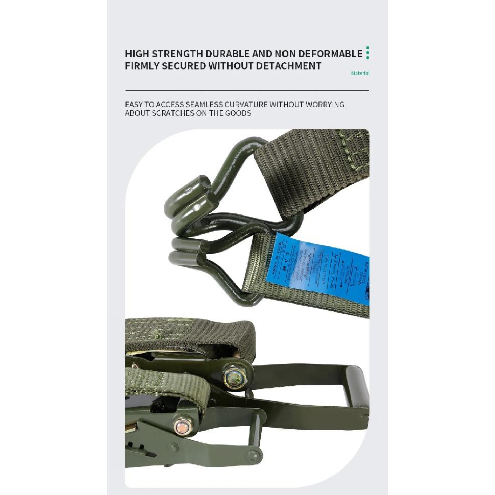 Military Green Truck Rope Tightener Ratchet Cargo Aircraft Strap Car Fixing Thickened Binding Device for Secure Fastening