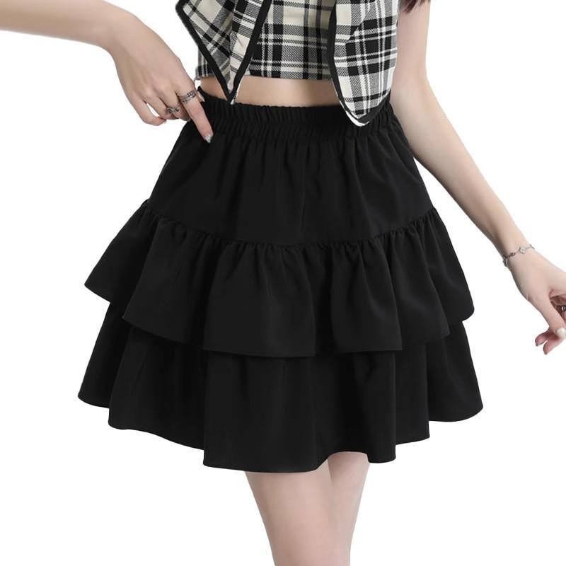 Black High Waist A-line Puffy Skirt for Women, Summer 2026 Trendy Short Umbrella Cake Skirt