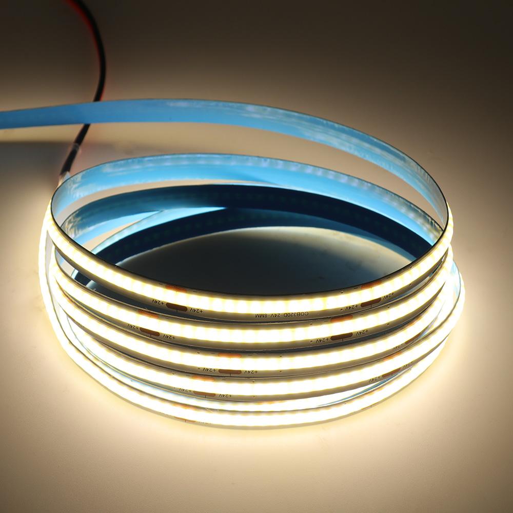 12V 24V COB LED Strip Light 320LEDs/M High Density Flexible 8mm FOB Tape Lights 5M 10M RA90 Warm Nature Cold White Linear Ribbon