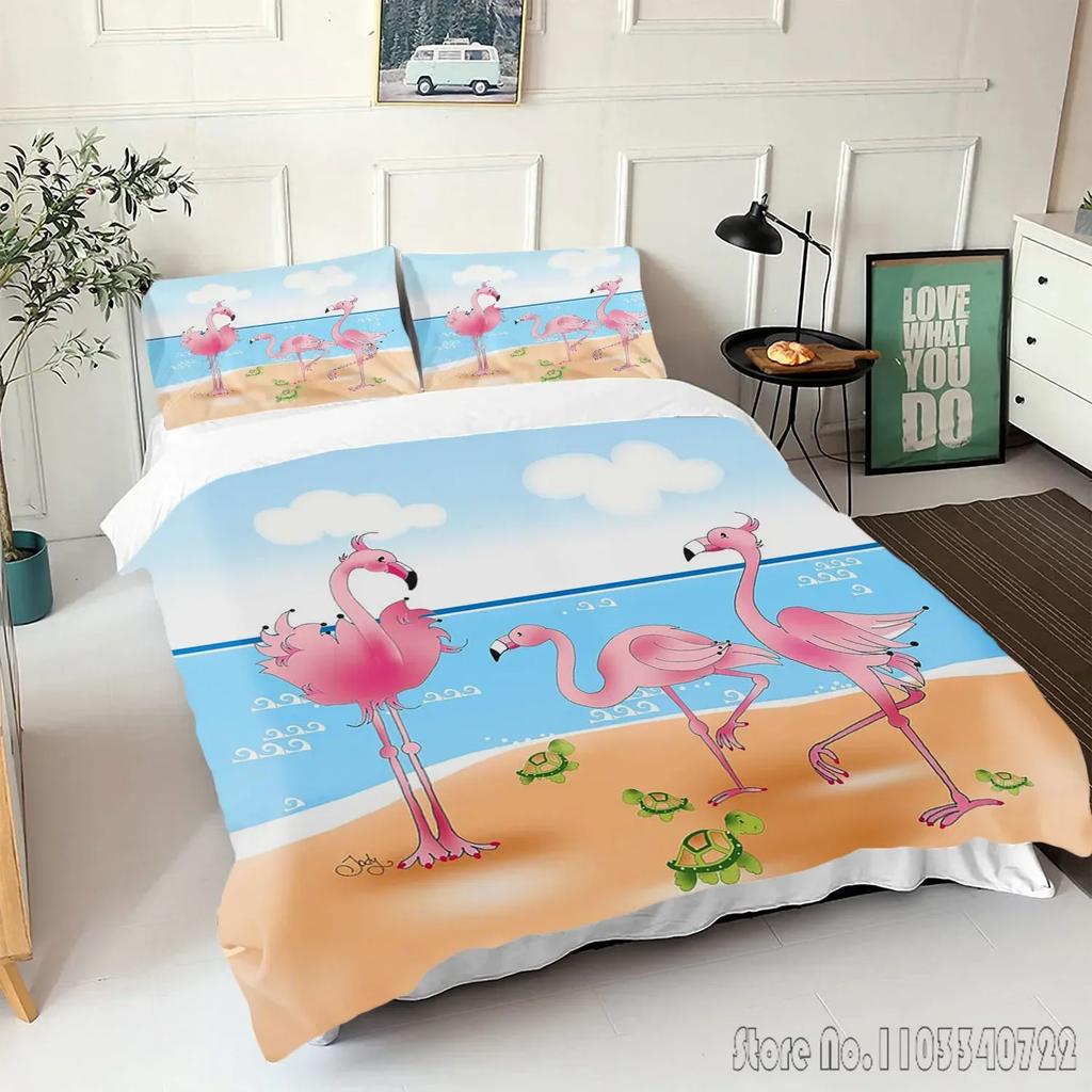 Comforter Flamingo Cartoon Love Child Hd Comforter Bedclothes For Kids Bedding Sets Bedroom Decor