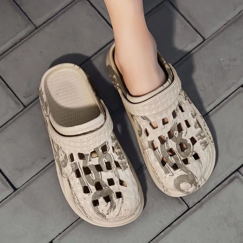 Fashion Rock Pattern Men's Shoe Outdoor Hole Beach Slides Cheap Shoes Liquidation Pvc Elegant Comfortable Original Rubber Male Slipper