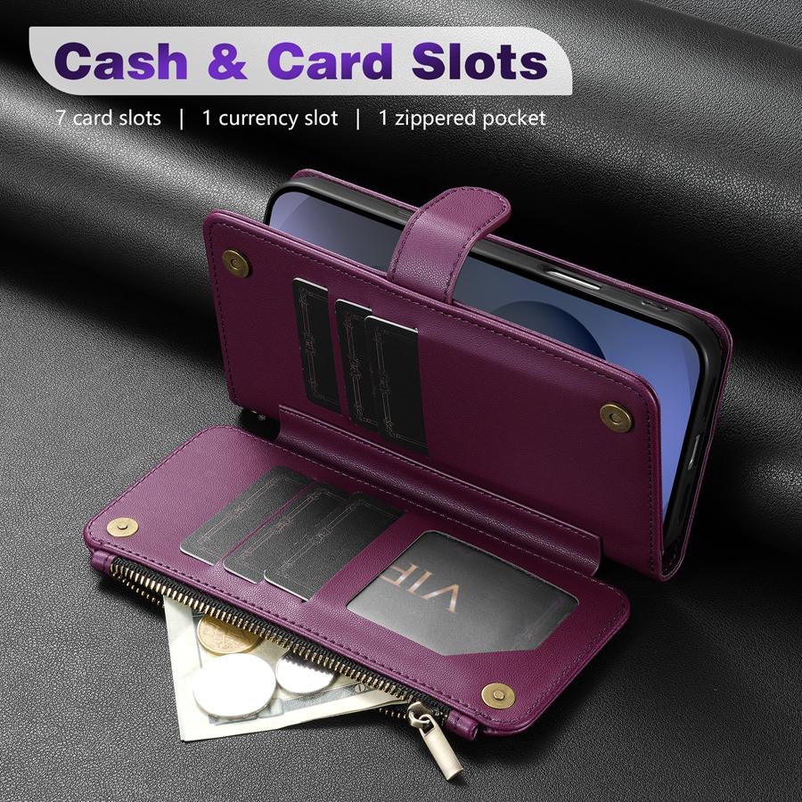 Wallet Multi-card Slot Zipper Kickstand Magnetic Flip Leather Case For Samsung Galaxy S26 Ultra S25 FE S24 Plus S23 S22 S21 S20