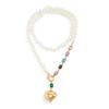 IngeSight.Z Elegant Imitation Pearl Colorful Acrylic Metal Big Heart Shape Pendant Necklace for Women Fashion Boho Jewelry Gifts