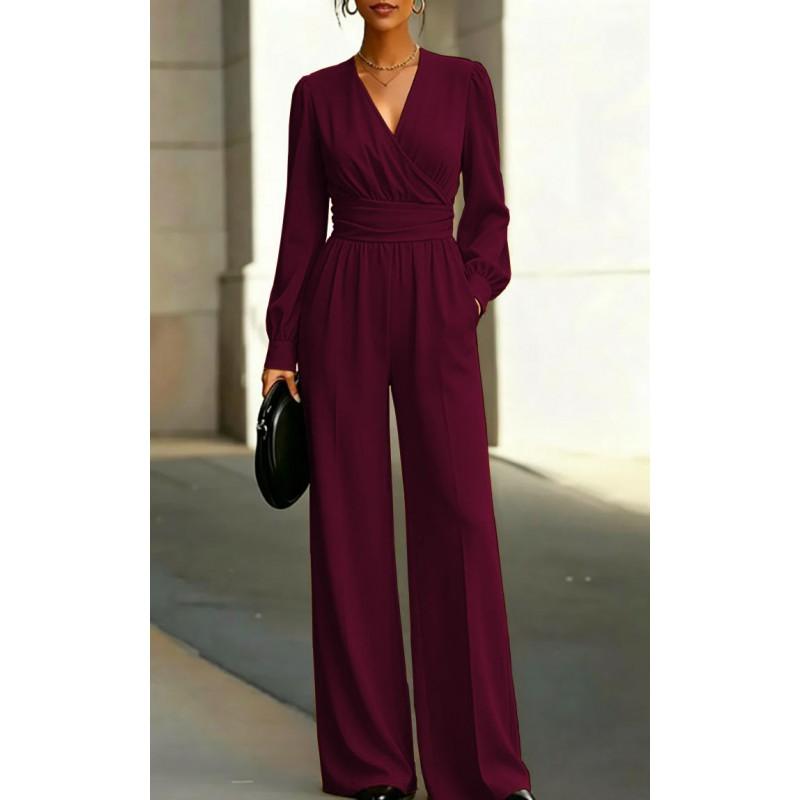 Womens V-Neck Solid Color Long Sleeve