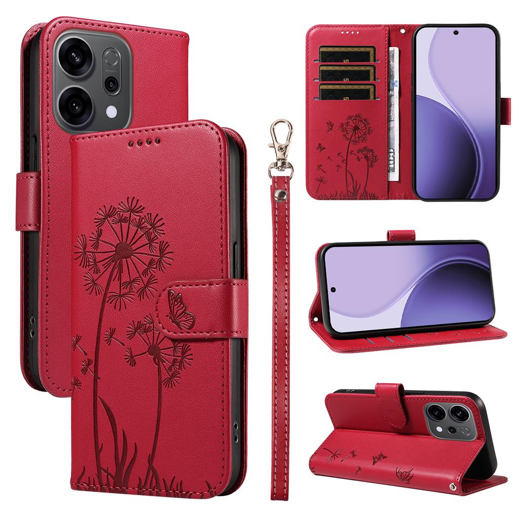 For Oppo Reno14 5G (China)/Oppo Reno14 F 5G/Oppo Reno14 5G (Global) Leather Wallet Case with Strap Dandelion Imprint Phone Stand Cover
