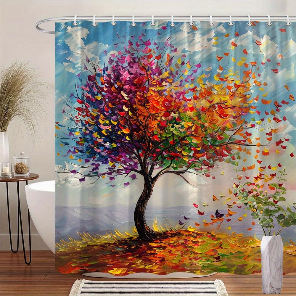 Colorful Tree of Life Waterproof Mildew-Resistant Shower Curtain - Artistic Design for a Vibrant Bathroom Décor Experience