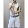 Ice Silk Short Sleeve T-Shirt for Men Korean Style Trendy New Summer Color-Block Personality Tee Slim Fit Knitted Round Neck Short T-Shirt for Men