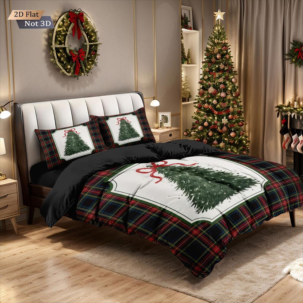 3pcs Christmas print cartoon Christmas tree print coreless down comforter set comfortable bedroom bedding holiday decoration