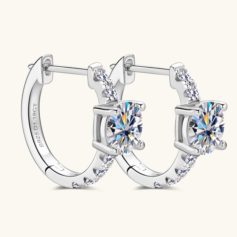 1CT Luxury Texture Ear Buckles S925 Silver Moissanite Earrings Elegant Temperament Women Jewelry Ideal Birthday Present