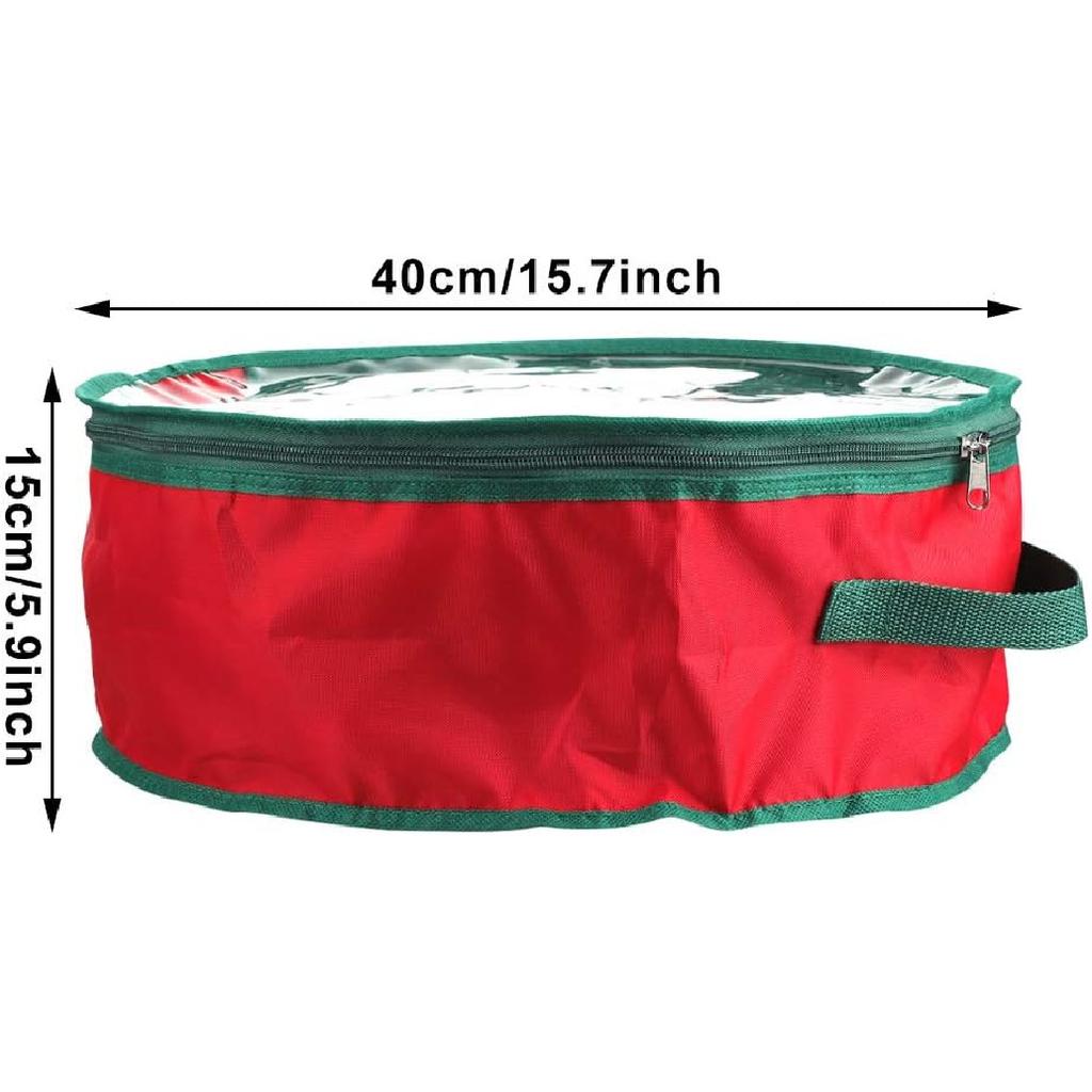 2Pcs 16Inch Christmas Wreath Storage Bag,Portable Artificial Wreaths Organizer Container with Dual Zippered Transparent Window & Handles