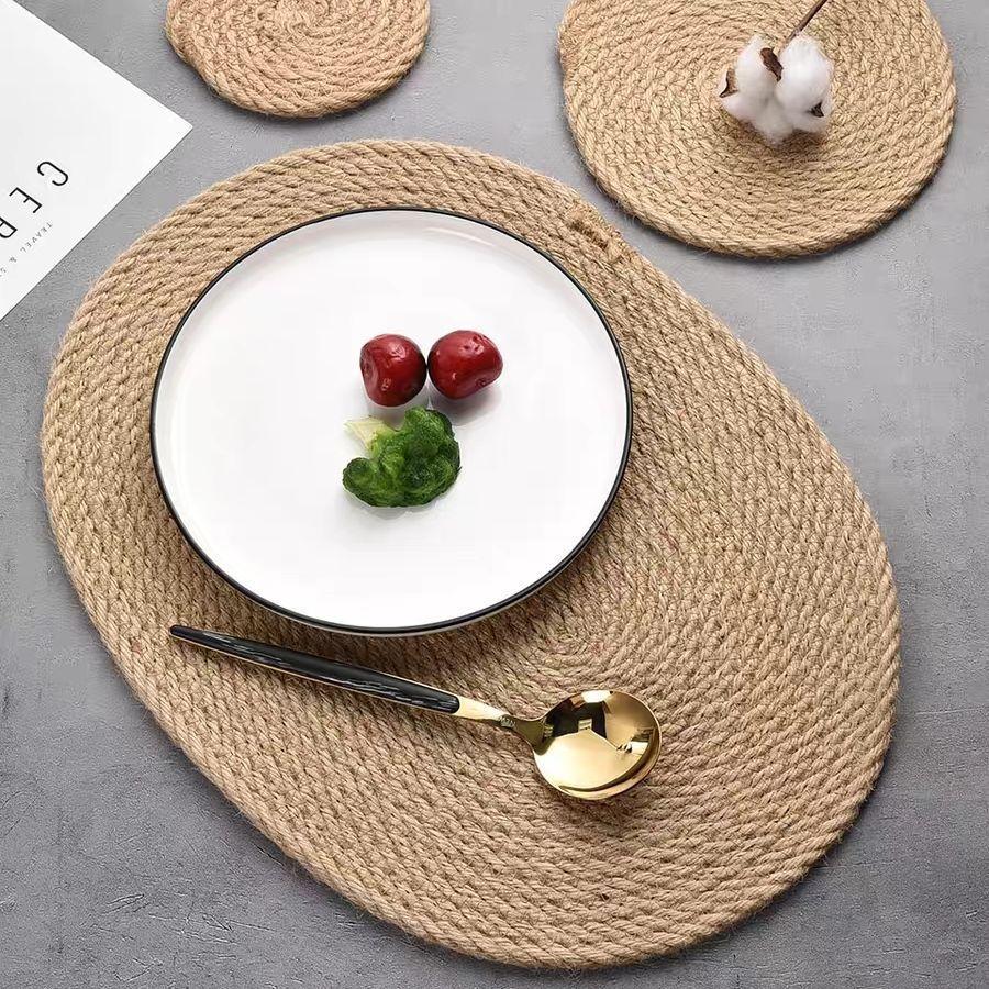 Nordic Ins Linen Woven Placemat Straw Coaster Japanese Cotton and Linen Bowl Mat Pot Mat Dining Table Household Insulation Mat
