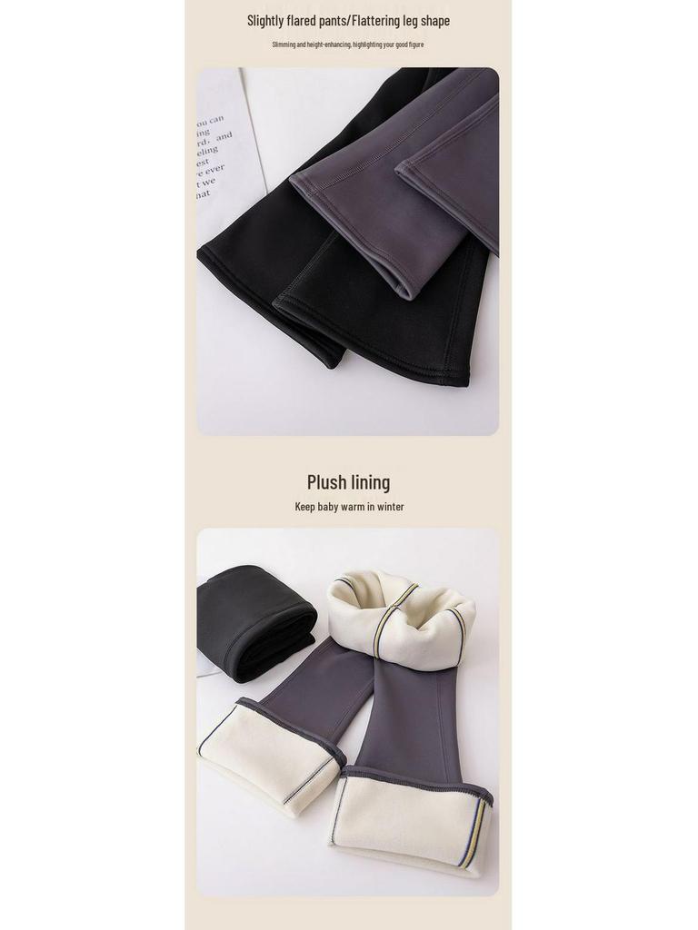 Girls' Fleece-Lined Shark Pants - High-Waisted, Slim-Fit, Flared Yoga Leggings for Autumn/Winter