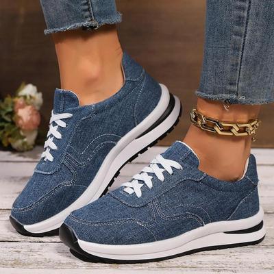 Modne niebieskie dżinsowe trampki na platformie damskie modne grube podeszwy sznurowane buty sportowe damskie plus rozmiar 43 wygodne codzienne trampki damskie