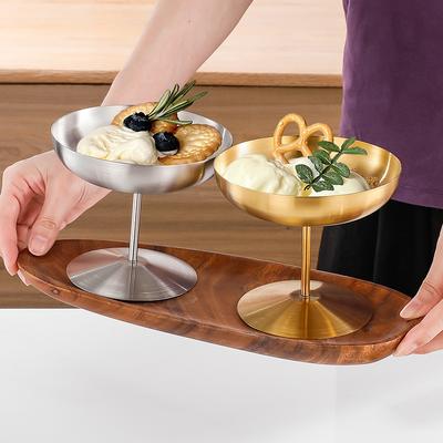 304 Paslanmaz Çelik Kupa Dondurma Tatlı Uzun Ayaklı Bar Şarap Restoran Malzemeleri