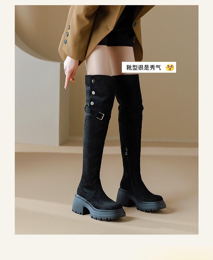 Small inner height increase over the knee long boots Children Maillard autumn and winter thick-soled two wear folded long boots