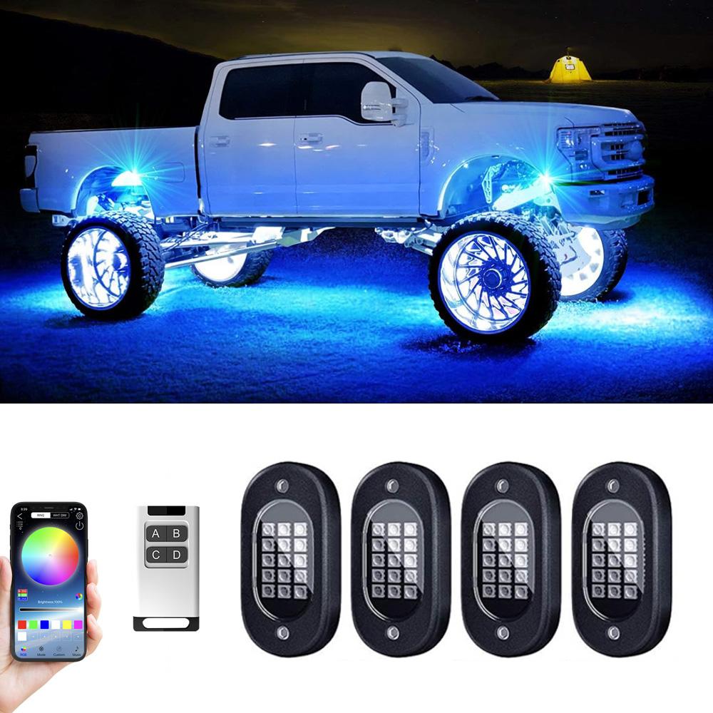 

4/6/8/10/12 Pods Car RGB Rock Lights Music Mode APP Remote Control LED Neon Underglow Light Kit для внедорожников, квадроциклов, автозапчастей