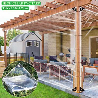 0.35/0.55mm Heavy Duty PVC Vinyl Tarpaulin Outdoor Pergola Clear Tarp Curtain See Through Rainproof Cloth Transparent Tarpaulin
