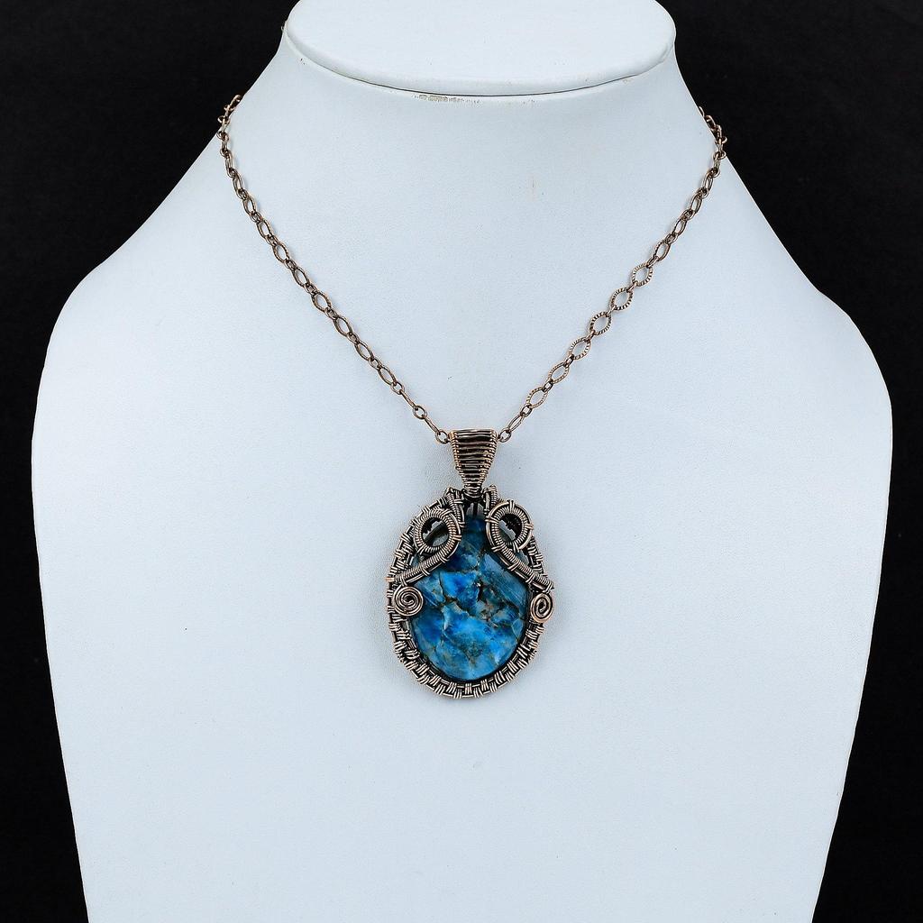 Neon Apatite Pendant Copper Wire Wrapped Pendant Neon Apatite Jewelry Handmade Copper Jewelry Wonderful Gemstone Pendant Anniversary Gift