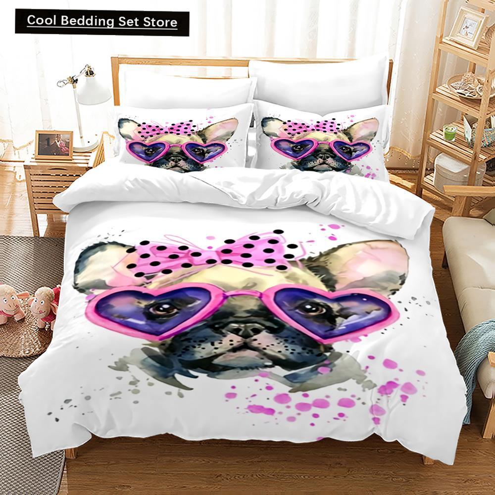 Cartoon Dog King Queen Duvet Cover Lovely Illustrated Pet Puppy bedding set  Animal Quilt Cover 2/3pcs Polyester Comforter Cover