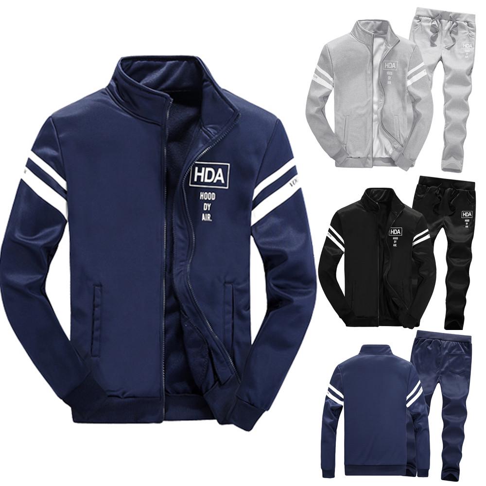 Men's Winter Long Sleeved Zipper Leisure Suit Tops Pants Sets Tracksuit