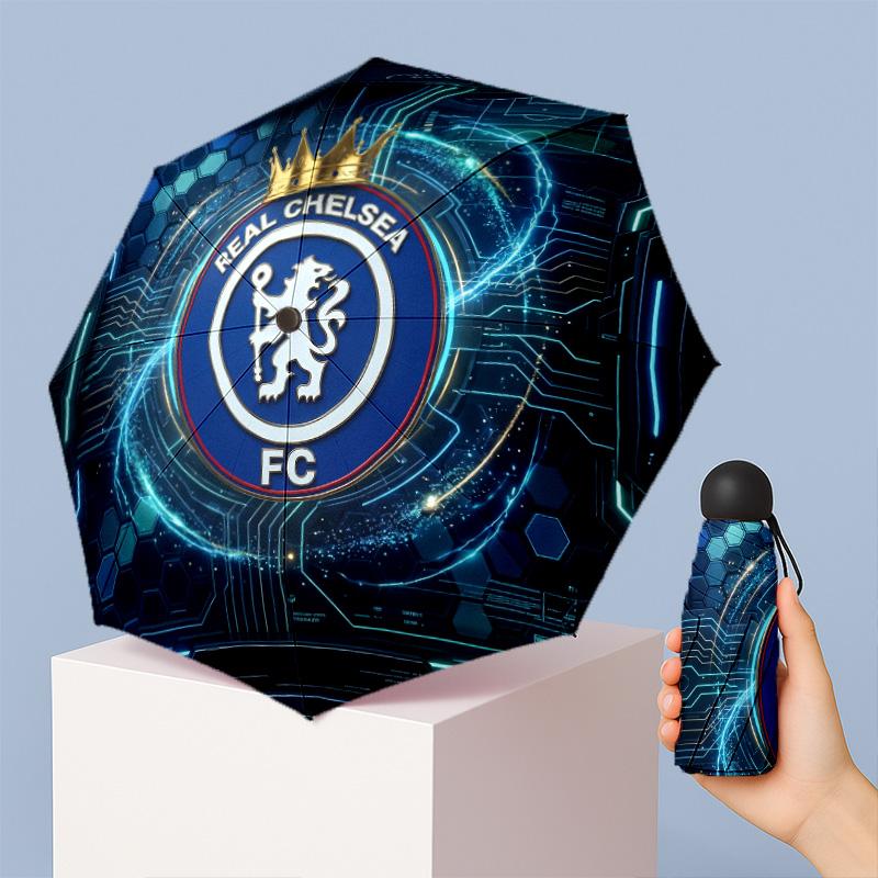 Chelsea FC Pattern Printed Mini 5 Folds 8 Ribs Compact Umbrella Windproof Waterproof Lightweight Portable Folding