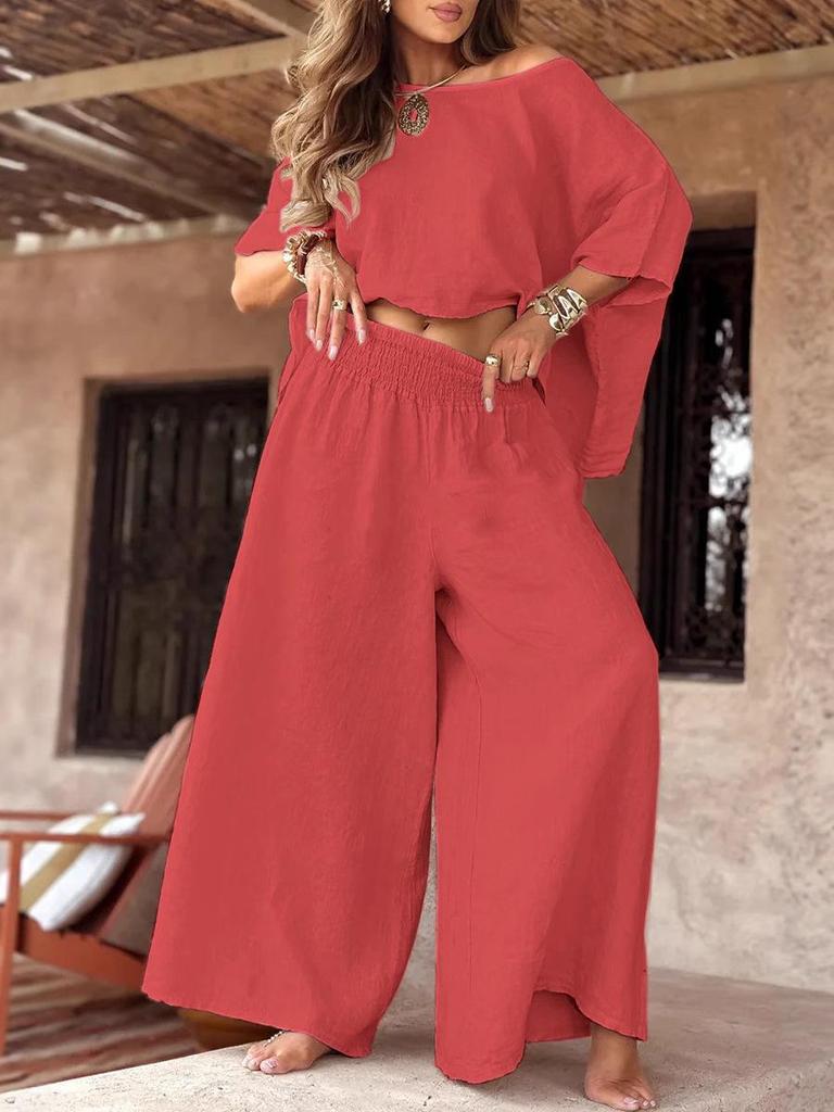 2025 European & American Casual Loose Off-Shoulder Summer Women's Set