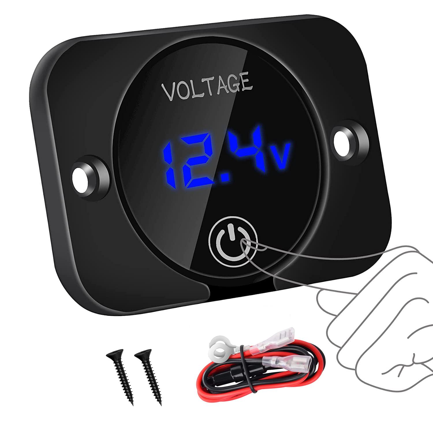 

DaierTek 12V Touch Switch Digital Display DC 12V 24V Car Voltmeter LED Digital Display Waterproof Voltmeter Panel for Marine