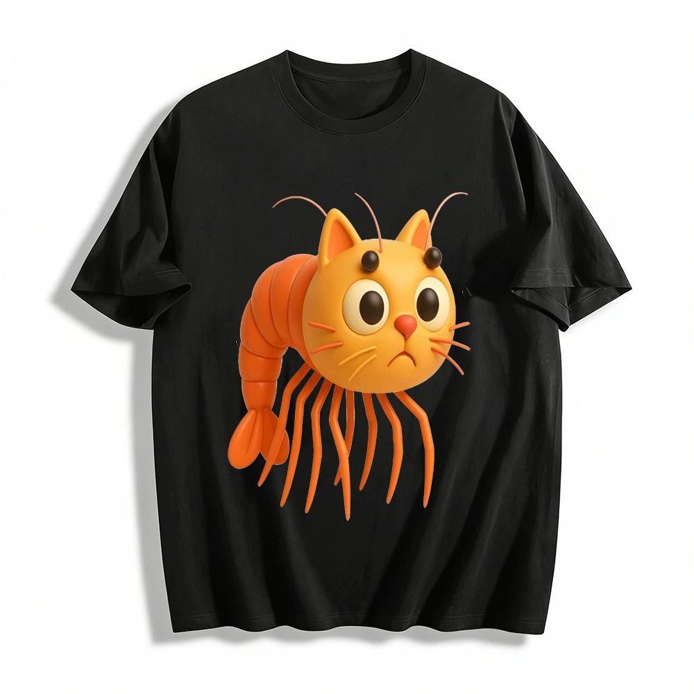 Funny Shrimp Cat Hybrid Graphic Casual Tee Shirt Pure cotton T-shirt XXS