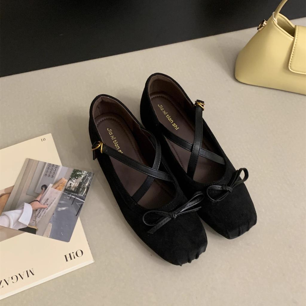 Inner heightening suede shallow mouth single shoes women's 2025 spring and autumn new French temperament platform ballet Mary Jane shoes