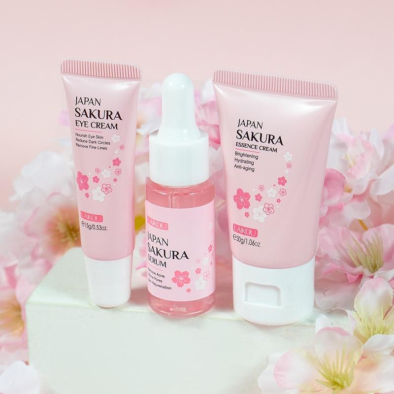 LAIKOU Sakura Skin Care 3 pièces/ensemble sérum éclaircissant pour le visage éclaircit les imperfections crème hydratante