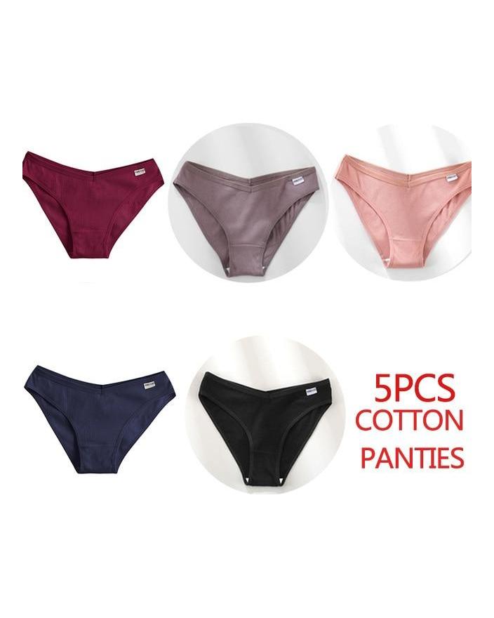 FINETOO 5Pcs/Set Women Cotton Panties Female Underwear Solid Color Underpants Sexy Lingerie Knickers for Woman Briefs Intimates