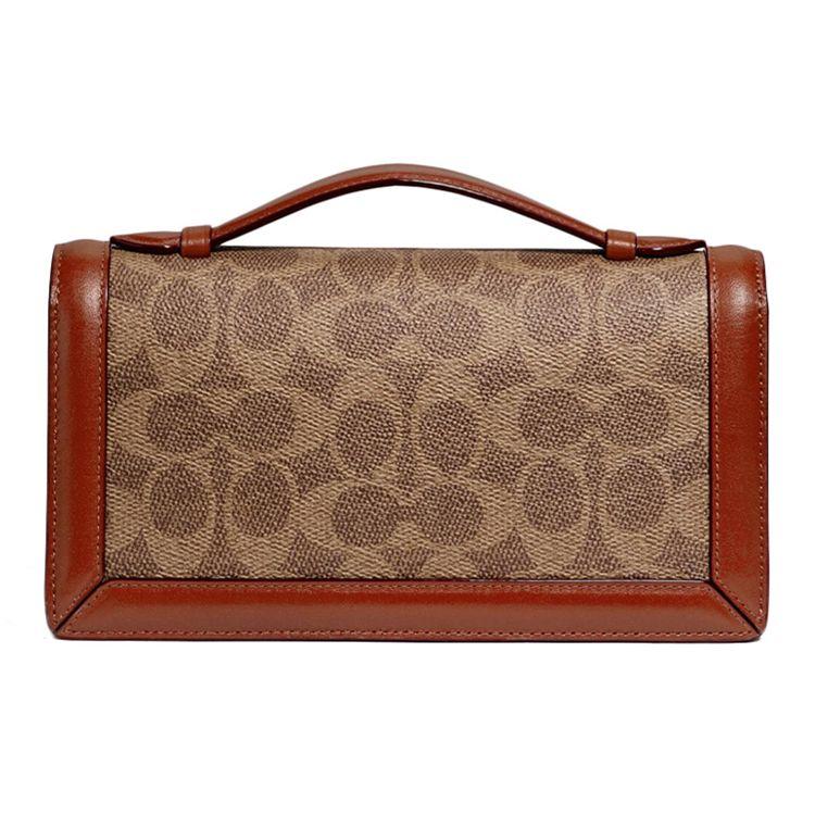 Coach Riley 20 Monogram Chain Flap Leather Mini Square Bag Women Bags Red Brown Beige 68312-B4NQ4