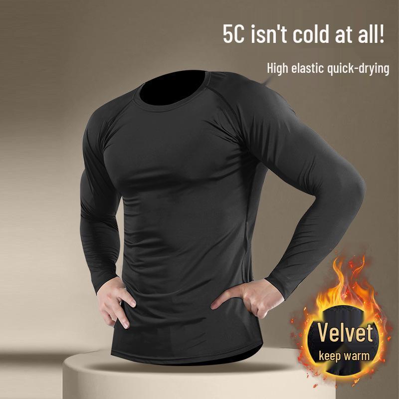 Мужская термофлисовая базовая футболка - Быстросохнущая, плотно прилегающая, для бега Осень/Зима L (100-120 Jin)
