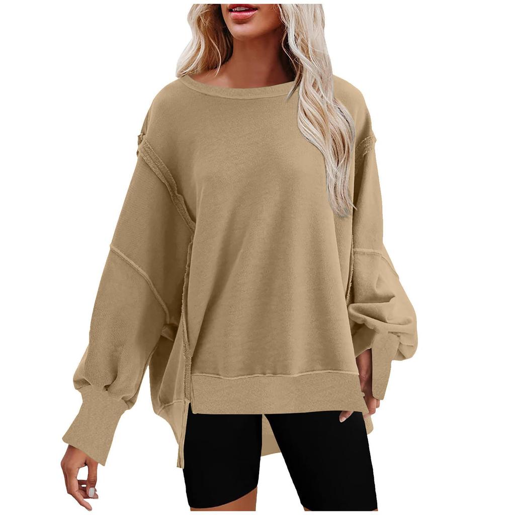 Sweatshirts For Women Oversized Long Sleeve Drop Shoulder Casual CrewNeck Split Hem Pullover Sweatshirts Tops