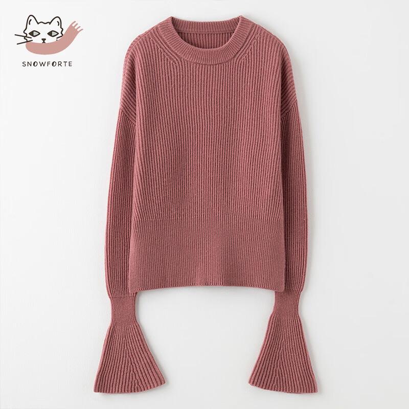 Sinuofude Women's Wool Blend Round Neck Sweater S+085