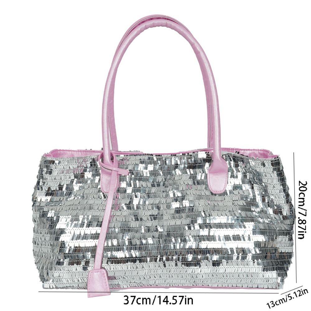 Simple Shiny Sequin Tote Bag Sequined Large Blingbling Handbag Underarm Bag Fashion Glitter Shoulder Bag Travel