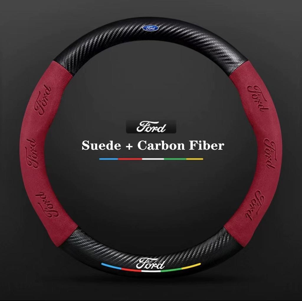 Ford ST EXPLORER EDGE Fiesta Focus Mondeo F150 Fusion Mustang Kuga Ranger Car Anti-Slip Suede Carbon Fiber Steering Wheel Cover