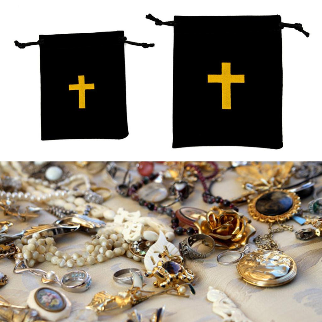 Pack Of 10 Velvet Drawstring Bags Rosary Bags Jewelry Gift Pouch Featuring Cross Design For Jewelry And Travel Storage