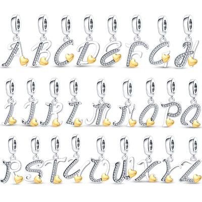 Neu in S925 Sterling Silber 26 Buchstaben Roségold plattiert Liebesherz Charm für Armband DIY Schmuck für Frauen Verkauf
