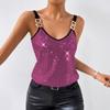 Top Cami da Donna Scollo a V in Rete con Paillettes e Cinturino con Fibbia Metallica per Festa Nightclub Blusa Senza Maniche Monocolore
