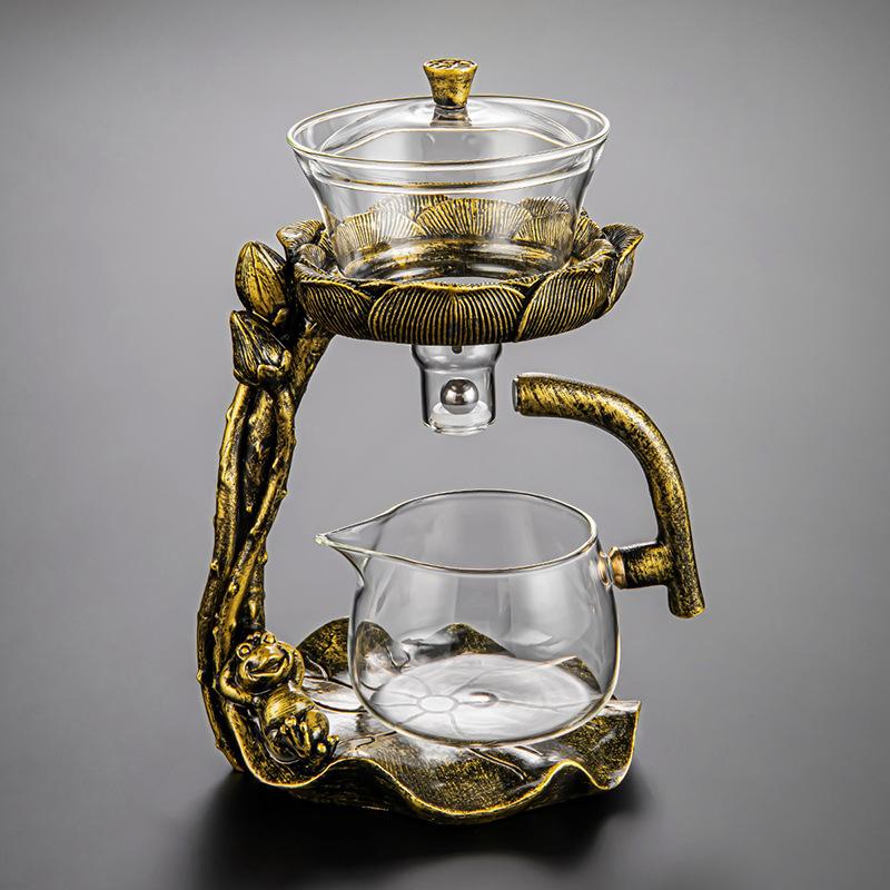 New Chinese Style Glass Lotus Autumn Light Lazy Automatic Teaware Set Business Gift High Borosilicate Glass Tea Maker прозрачный