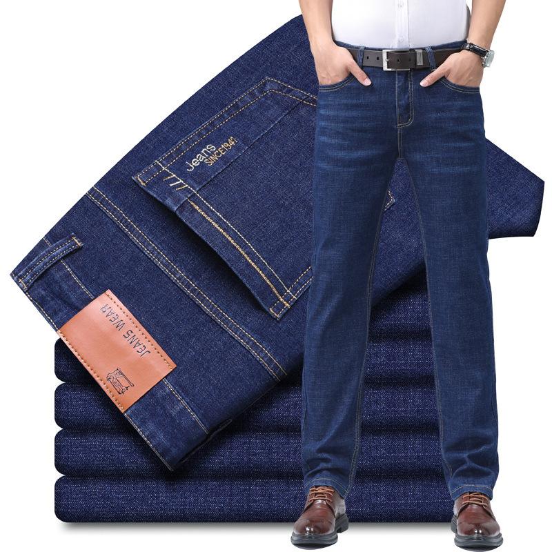 Jeans da Uomo Estivi Dritti Larghi Azzurro Chiaro Elasticizzati Pantaloni Lunghi Cento Pantaloni Nuova Tendenza Abbigliamento da Uomo