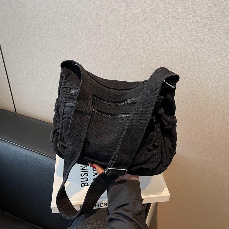 Płócienna torba damska o dużej pojemności na ramię, torba tote w stylu vintage, wielowarstwowa torba crossbody