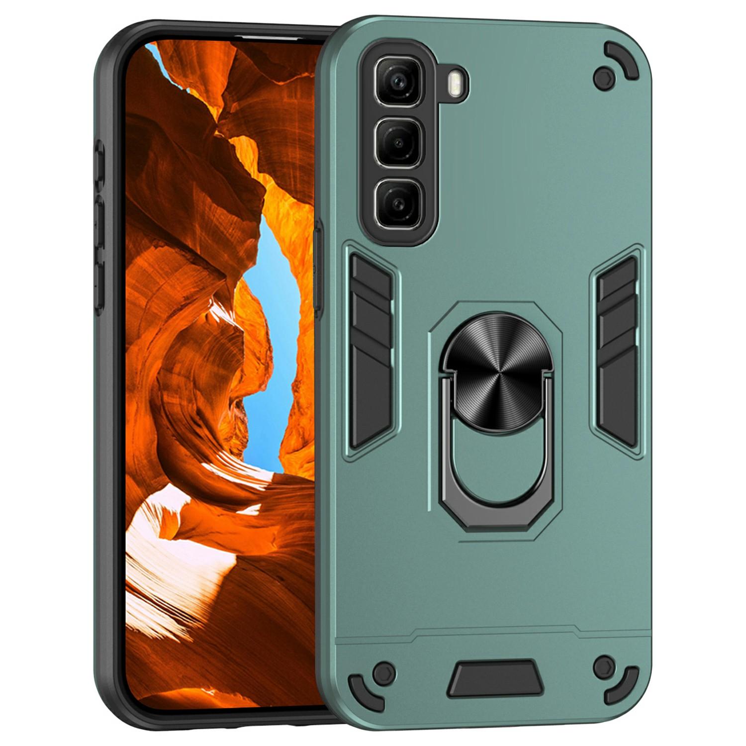 

For Infinix Hot 50 4G Case PC+TPU Drop Defend Phone Cover with Ring Kickstand Green