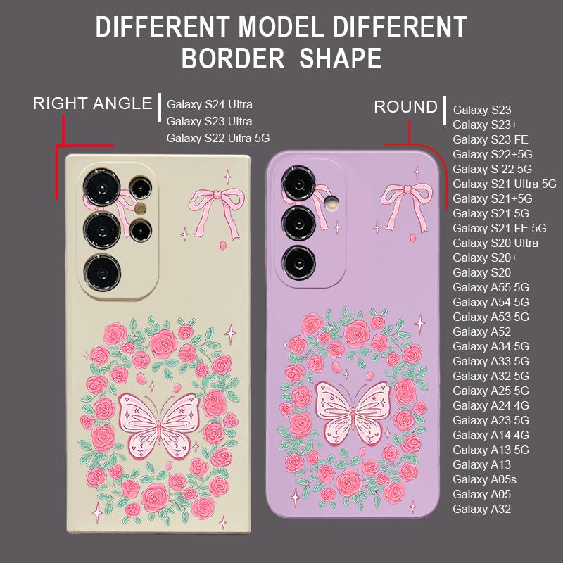 Vintage Flower Butterfly Case For Samsung Galaxy A56 A17 A26 A16 A36 A55 A54 A53 A15 S24 S25 FE S25 S22 S23 Ultra Plus Lanyard Soft Cover